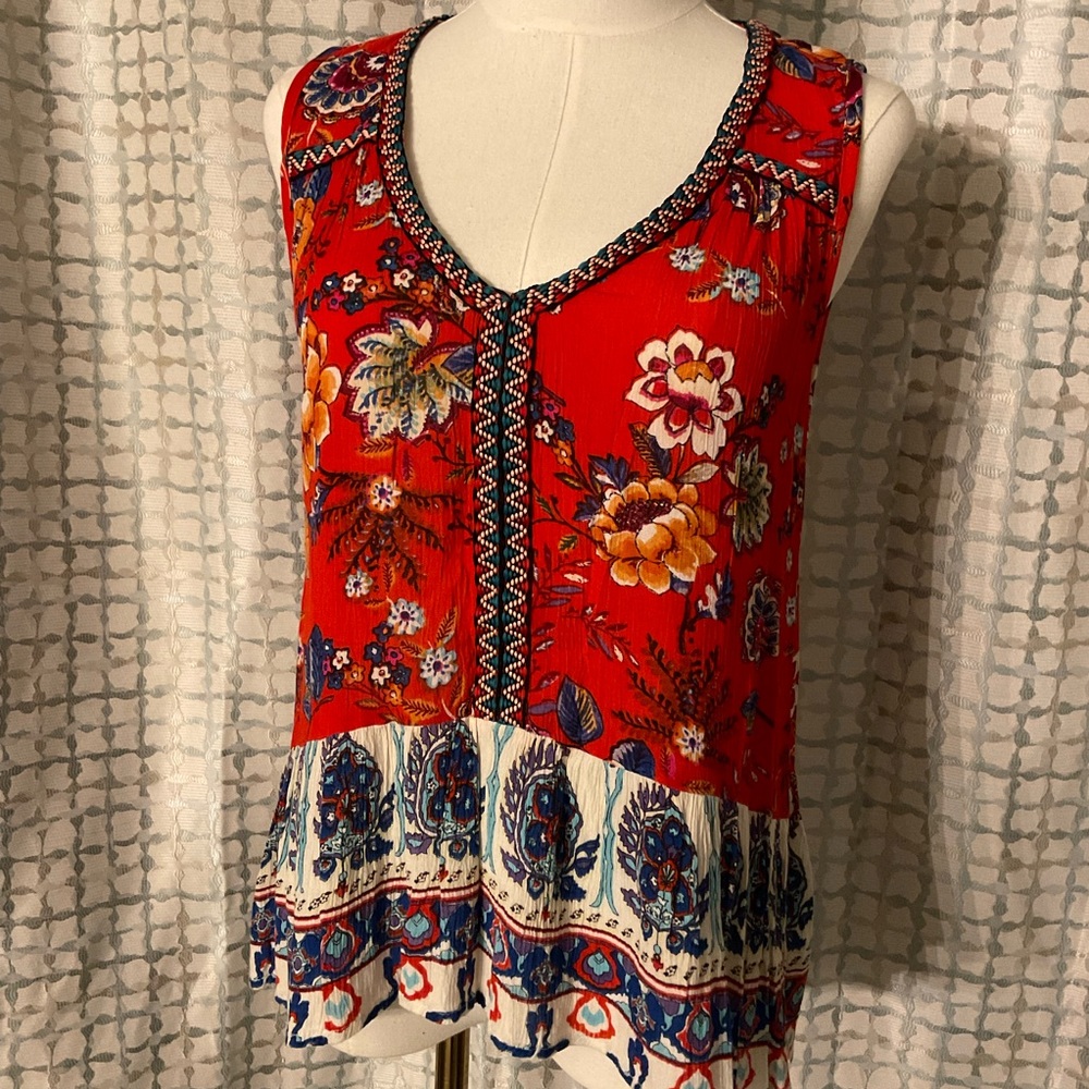 Patrons of Peace women’s Sleeveless High Low Peplum Floral Top Size Medium
